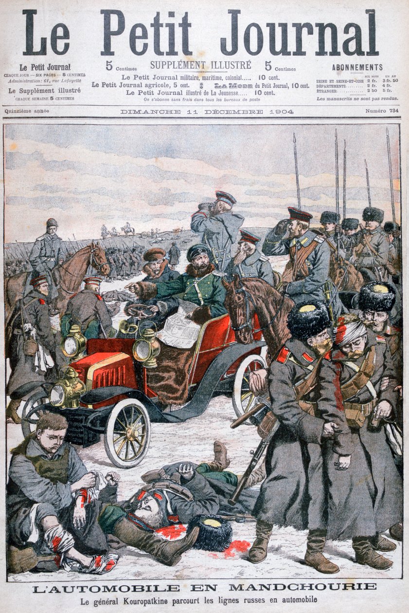 General Kuropatkin turnerede de russiske linjer i bil, Russisk-japanske krig, 1904 af Unbekannt