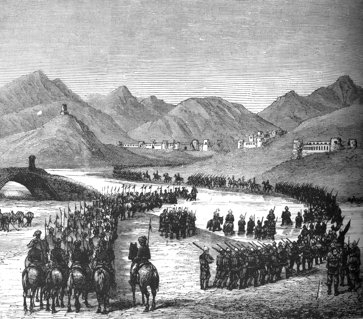 General Rosss Division krydser Logar-floden på vej for at møde Sir Donald Stewart, c1880 af Unbekannt