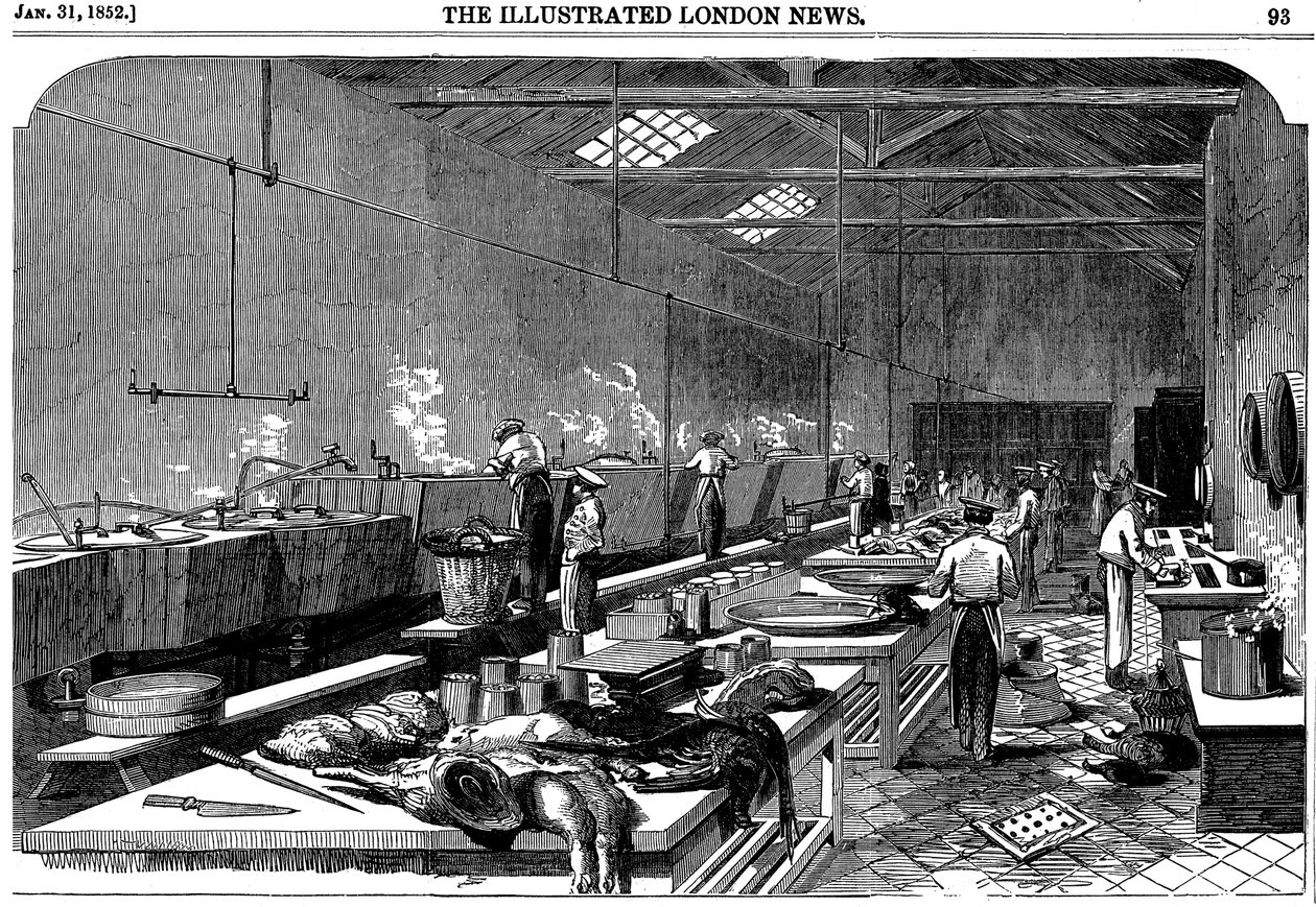 Generelt billede af køkkenet på Richie & McCalls Cannery, Houndsditch, London, 1852 af Unbekannt