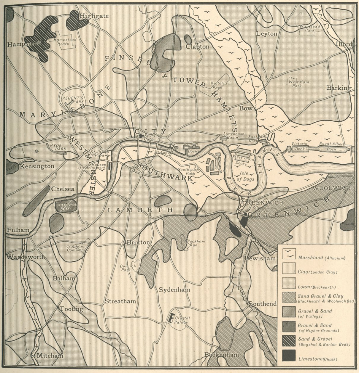 Geologisk kort over stedet i London, 1908 af Unbekannt