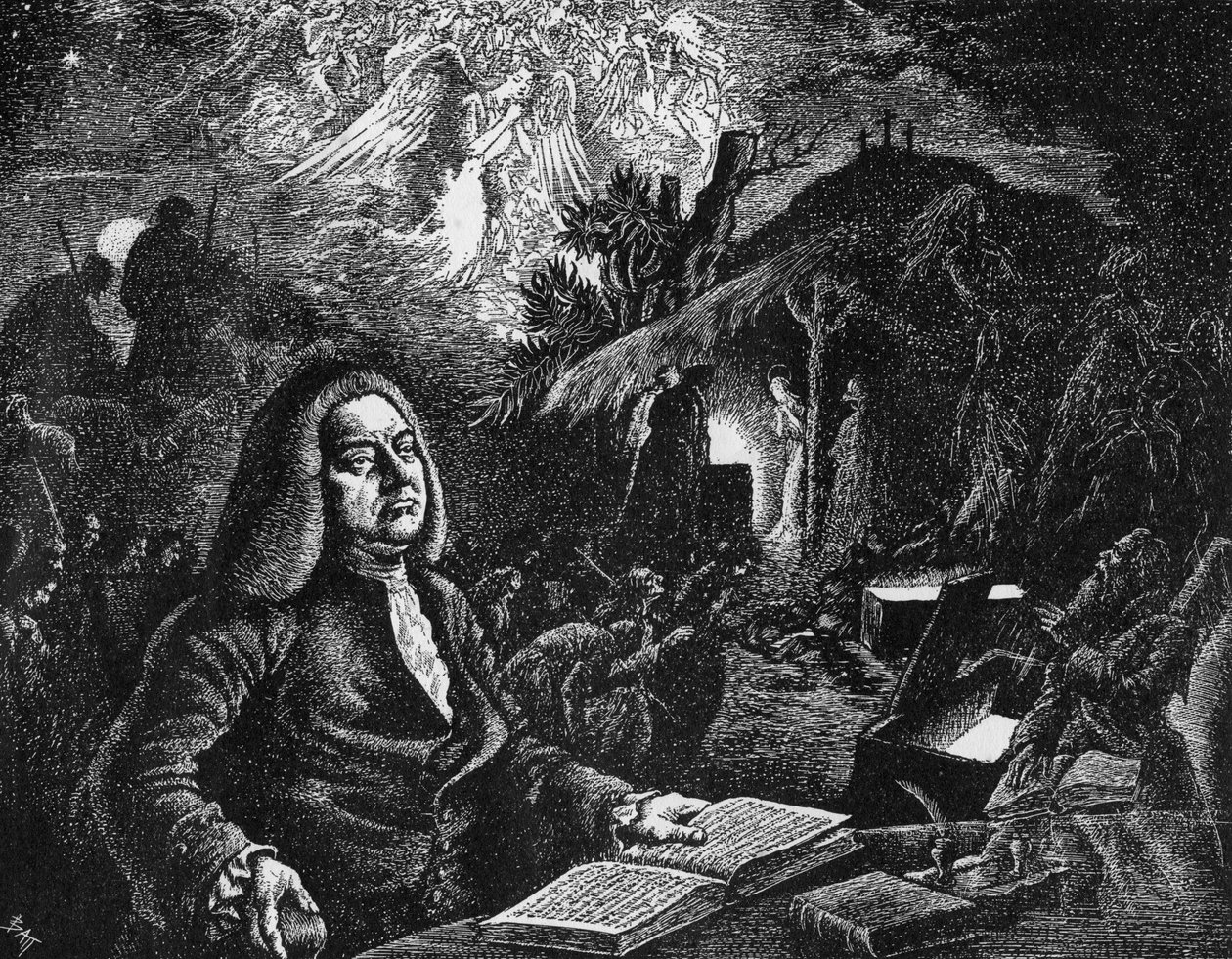 George Frideric Handel 1685-1759 komponerer sin Messias, c1700-tallet af Unbekannt