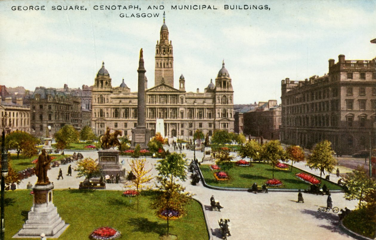 George Square, Cenotaph og kommunale bygninger, Glasgow, slutningen af det 19.-begyndelsen af det 20. århundrede. af Unbekannt