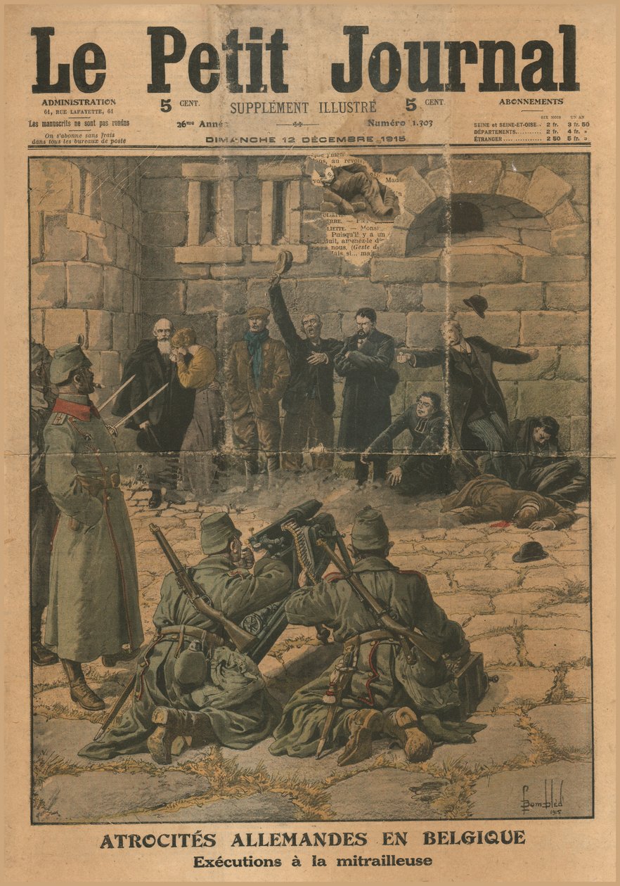 Tyske grusomheder i Belgien: henrettelse med maskingevær, 1915. af Unbekannt
