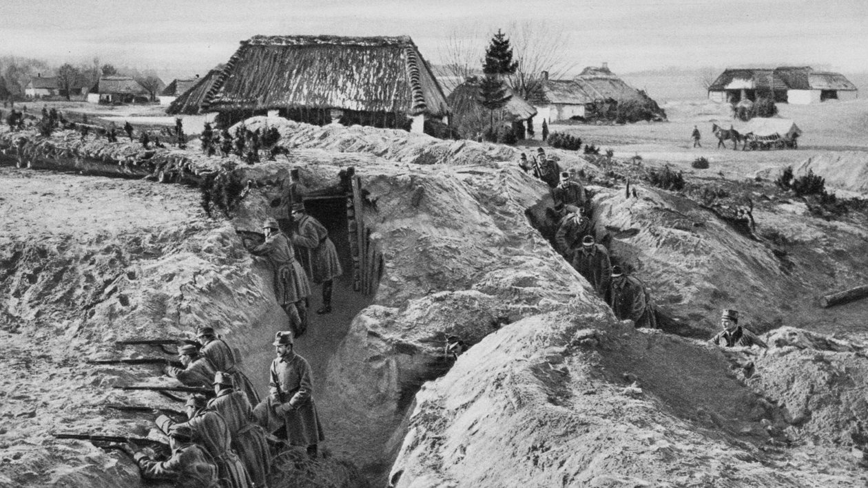 Tysk infanteri i skyttegrave ved Jasionna, Polen, Første Verdenskrig, 1915 af Unbekannt
