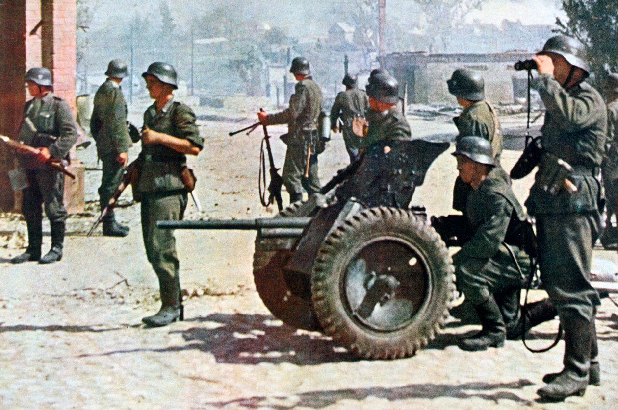 Tyske infanterister med let feltartilleri, Rusland, 1943 af Unbekannt