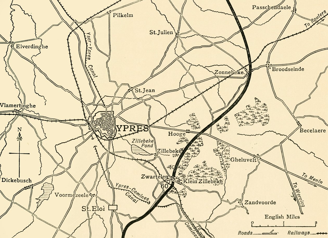 Tyske stillinger nær Ypres, Flandern, Første Verdenskrig, 1915, c1920. af Unbekannt