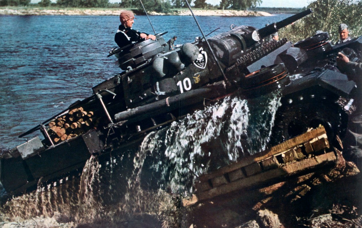 Tysk kampvogn ved en flod, Rusland, 1941 af Unbekannt