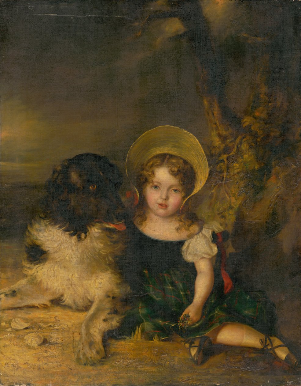 Pige med en hund af Unbekannt