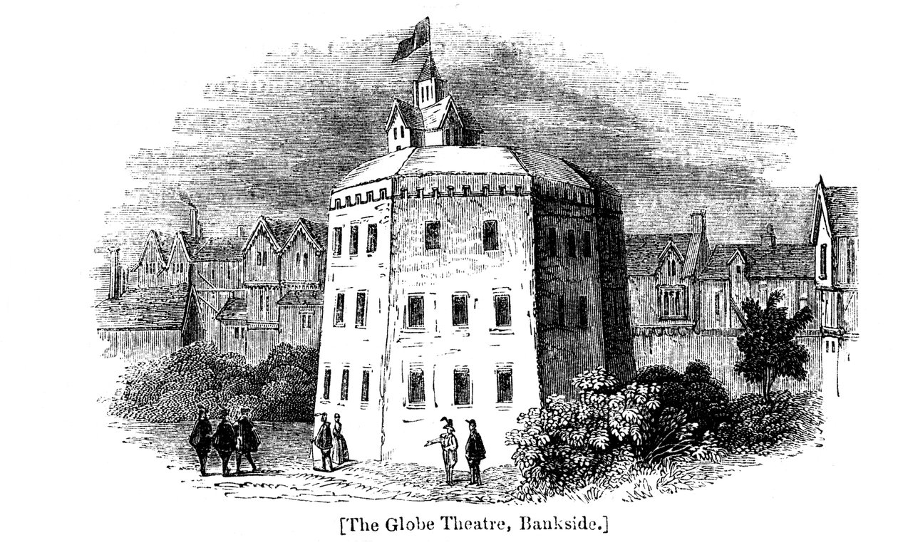 Globe Theatre, Bankside, Southwark, London, som det så ud c1598 af Unbekannt