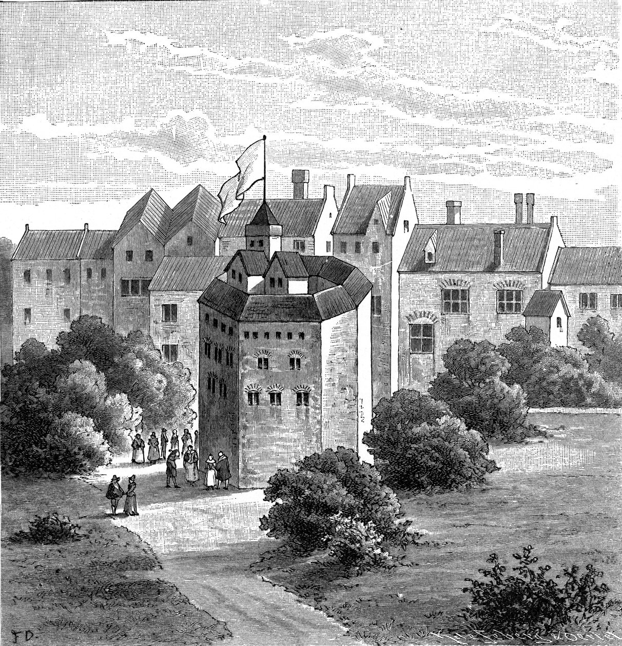 Globe Theatre, Bankside, Southwark, London, som det så ud c1598 af Unbekannt
