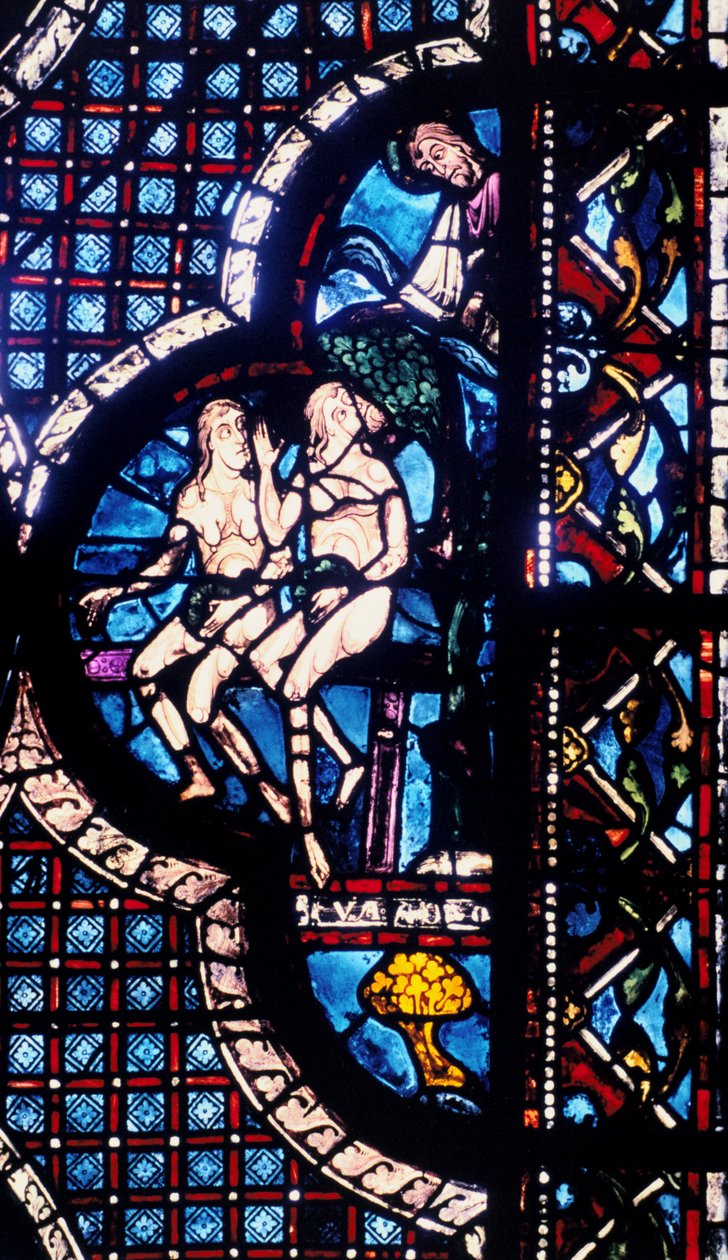 Gud konfronterer Adam og Eva, farvet glas, Chartres Cathedral, Frankrig, 1205-1215 af Unbekannt