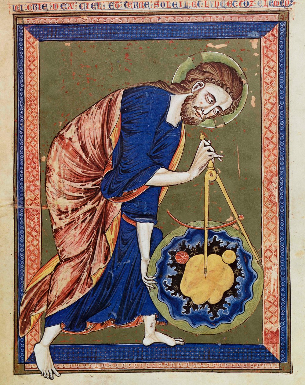 Gud, den guddommelige arkitekt. Belysning fra Bibelens moralisée, Codex Vindobonensis 2554, ca. 1250 (vellum) af Unbekannt