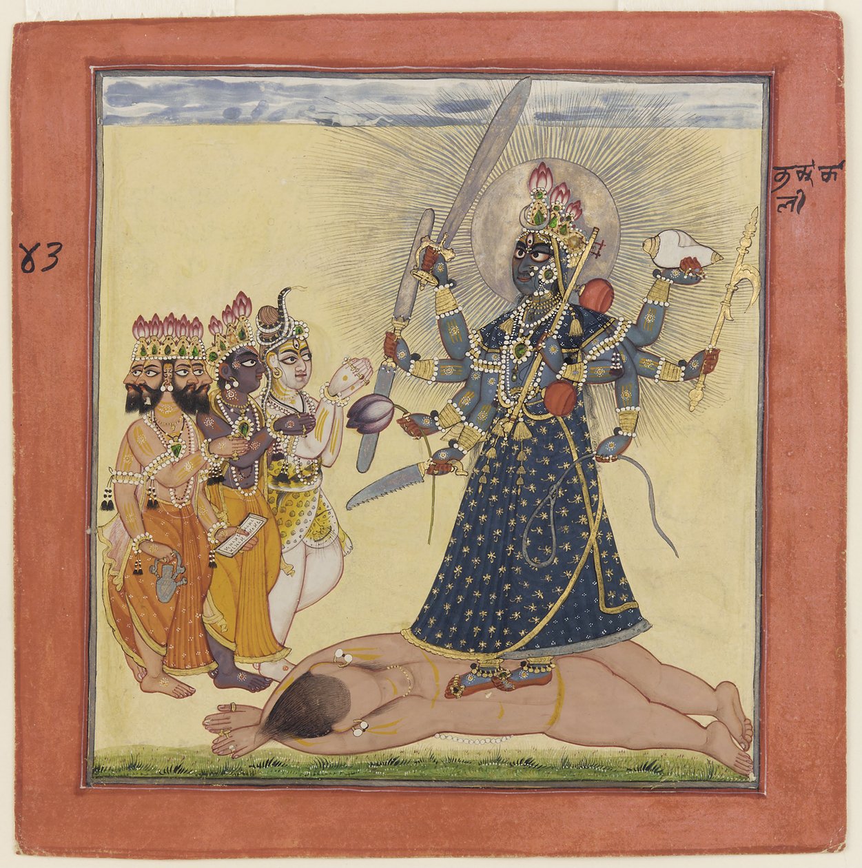 Gudinde Bhadrakali tilbedt af guderne fra en tantrisk Devi-serie, ca. 1660 af Unbekannt