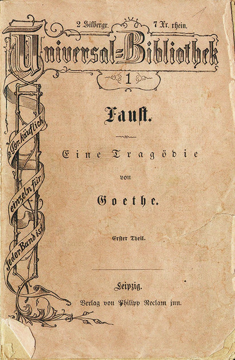 Goethes Faust I, det første bind af Reclams Universal Library, udkom den 10. november 1867, 1. af Unbekannt