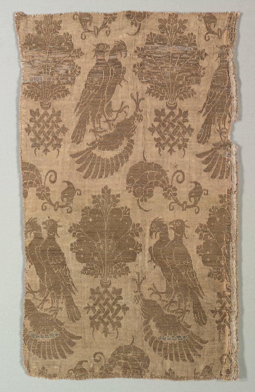 Guldmønstret silke med falke og heraldik, 1360-1400. af Unbekannt