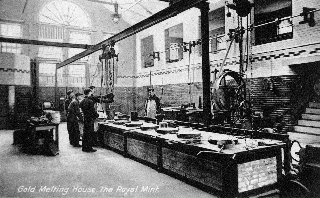 Gold Melting House, Royal Mint, Tower Hill, London, begyndelsen af det 20. århundrede af Unbekannt