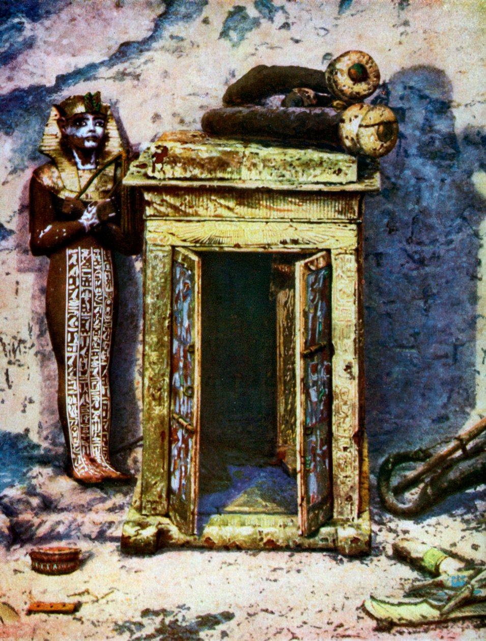 Gylden helligdom i forkammeret til Tutankhamons grav, Egypten, 1933-1934 af Unbekannt
