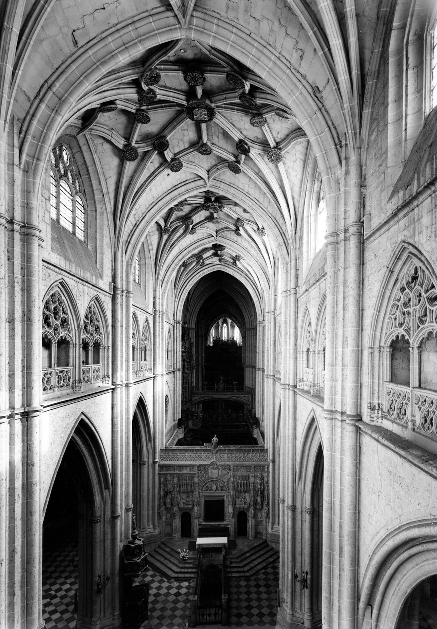 Gotisk arkitektur: udsigt over skibet fra triforiet. 1321-1504 Cathedrale de Saint Antolin, Palencia, Spanien af Unbekannt