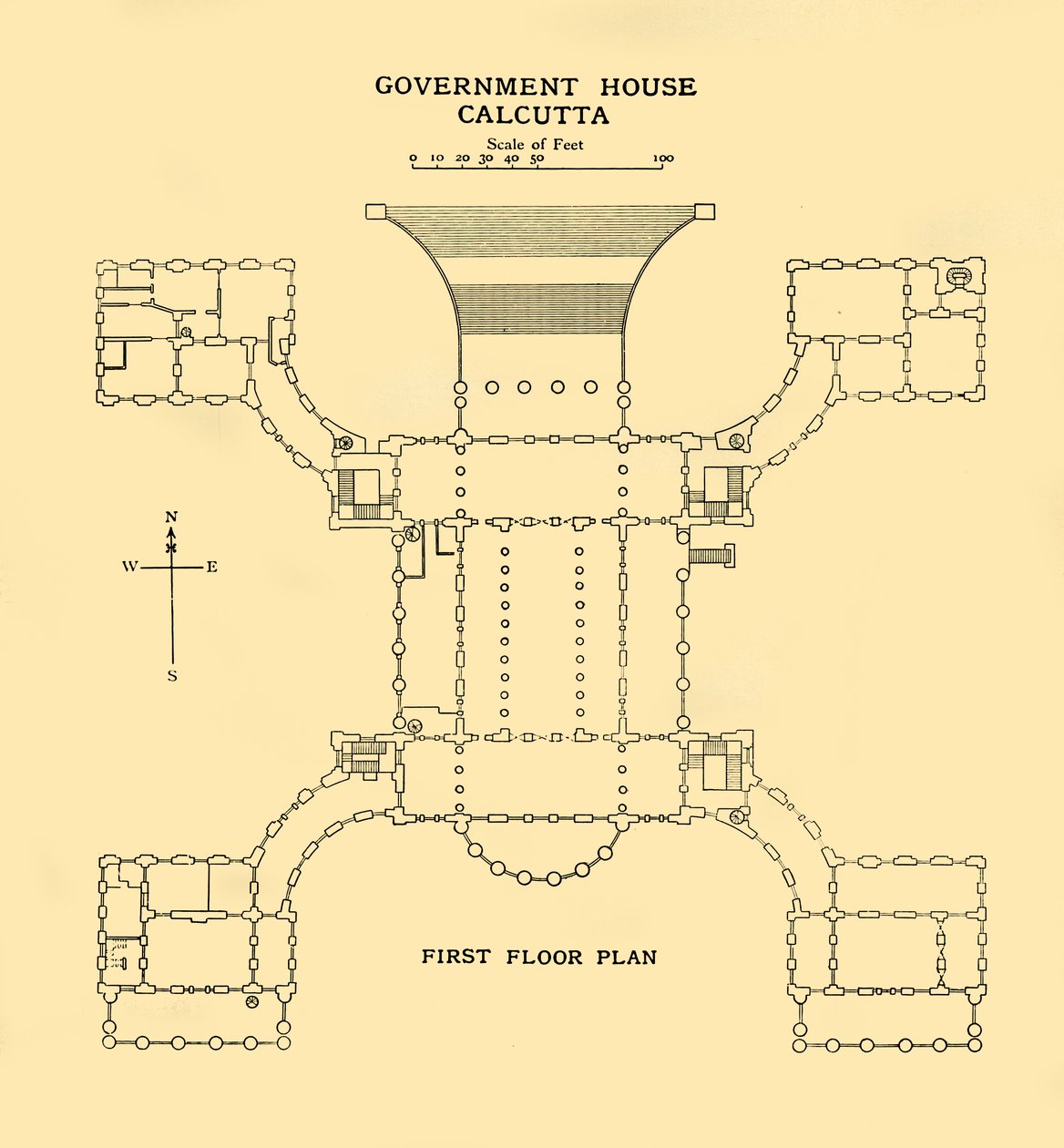 Government House Calcutta - Plan på første sal, 1925. af Unbekannt