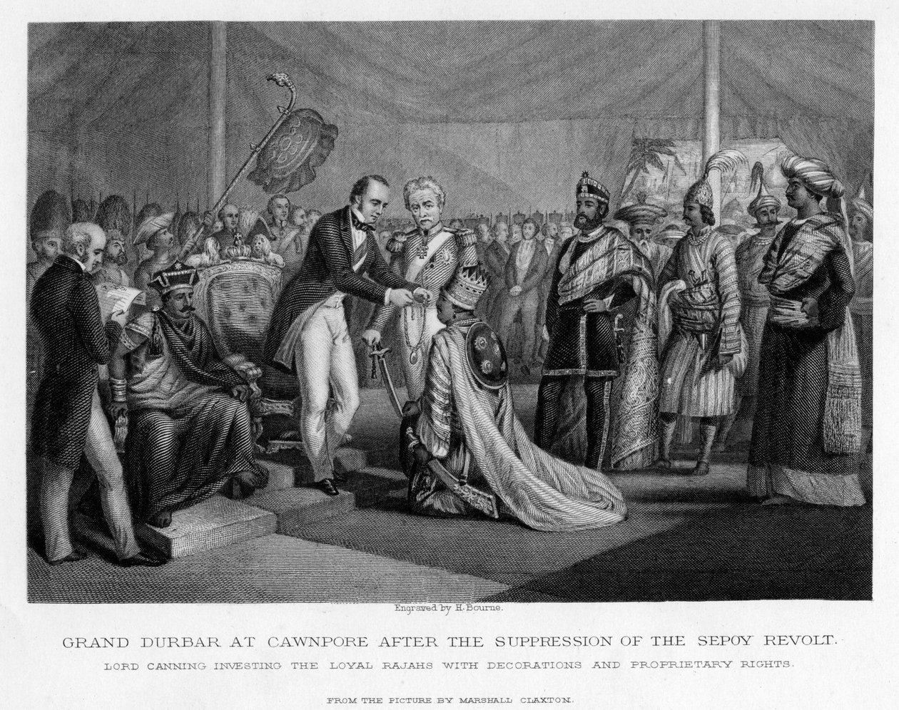 Grand Durbar ved Cawnpore efter undertrykkelsen af Sepoy-oprøret, c1800-tallet af Unbekannt