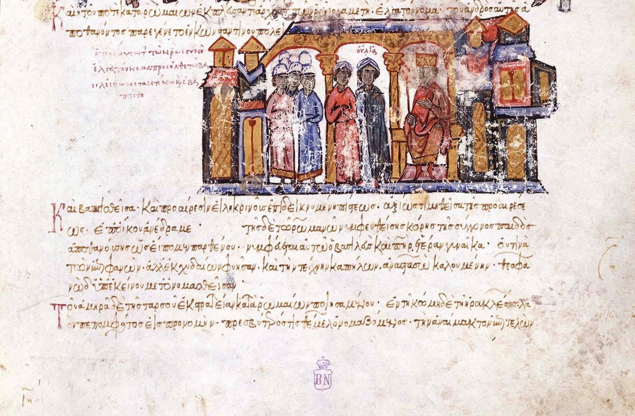 Storprinsesse Olga besøger Constantine VII Miniature fra Madrid Skylitzes, 11.-12. århundrede af Unbekannt