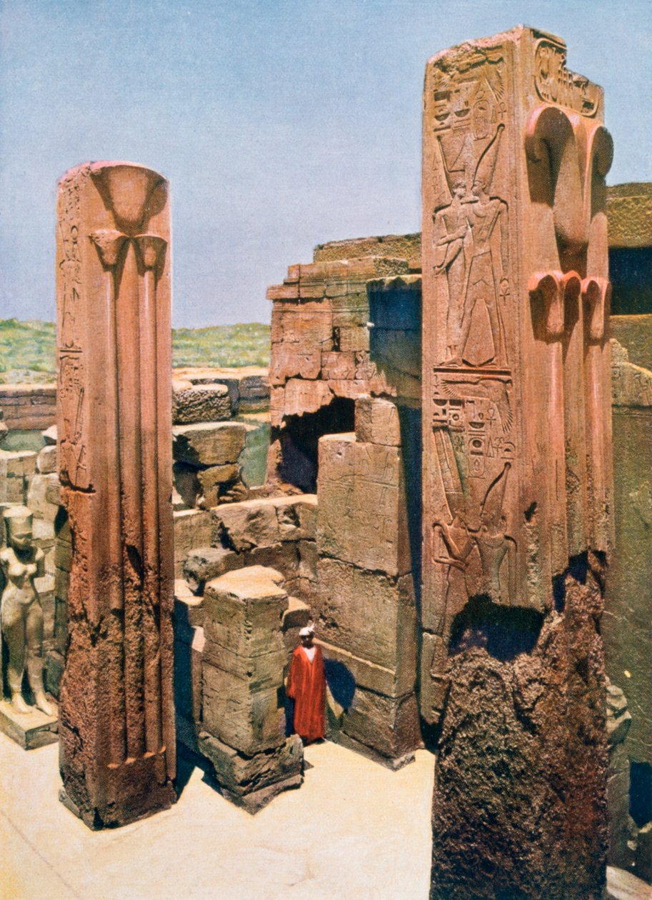 Granitsøjler med lotus- og papyrusdekoration, Amun-Re-templet, Karnak, Egypten, 20. århundrede af Unbekannt