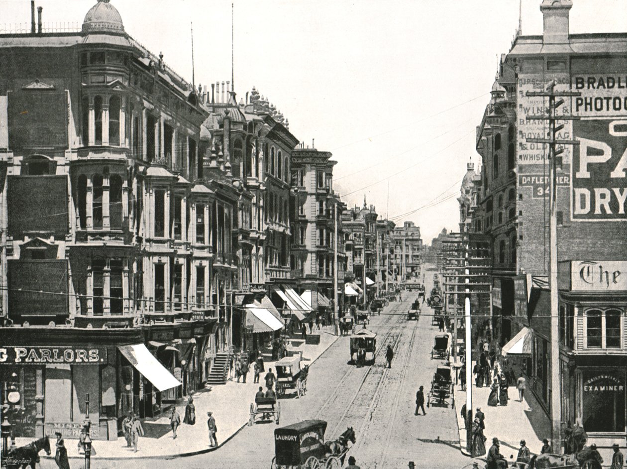 Grant Avenue ser mod nord fra Market Street, San Francisco, USA, 1895. af Unbekannt