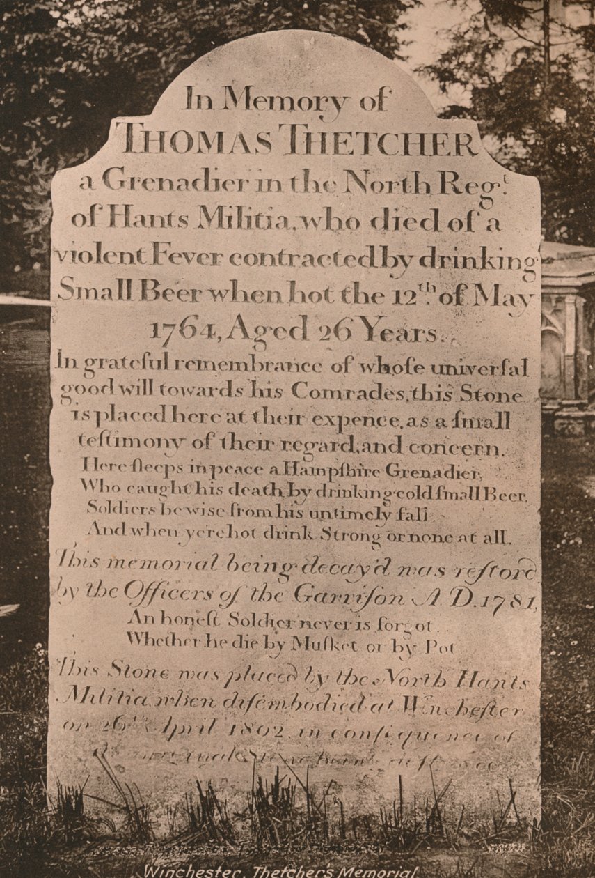 Gravsten af Thomas Thetcher, Winchester Cathedral, Hampshire, begyndelsen af det 20. århundrede af Unbekannt