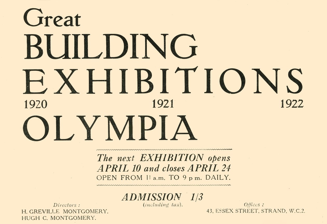 Store bygningsudstilling - Olympia, 1920. af Unbekannt