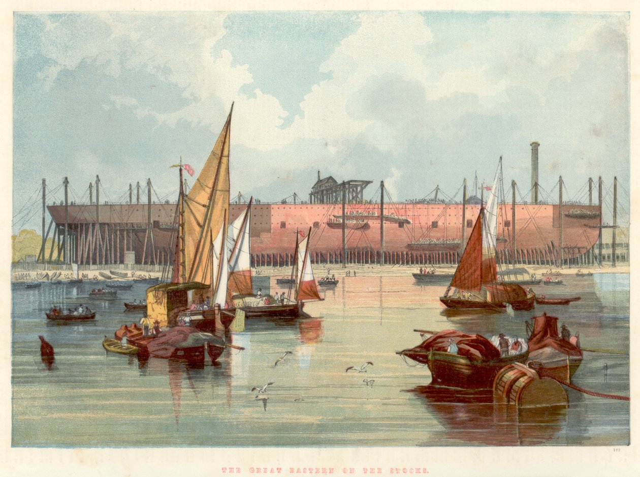 Great Eastern på aktierne ved Millwall på Themsen, 1857 af Unbekannt