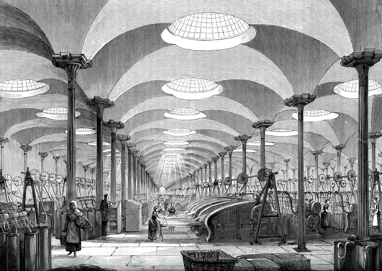 Stor sal i Mrs Marshalls hørmølle, Leeds, c1880 af Unbekannt