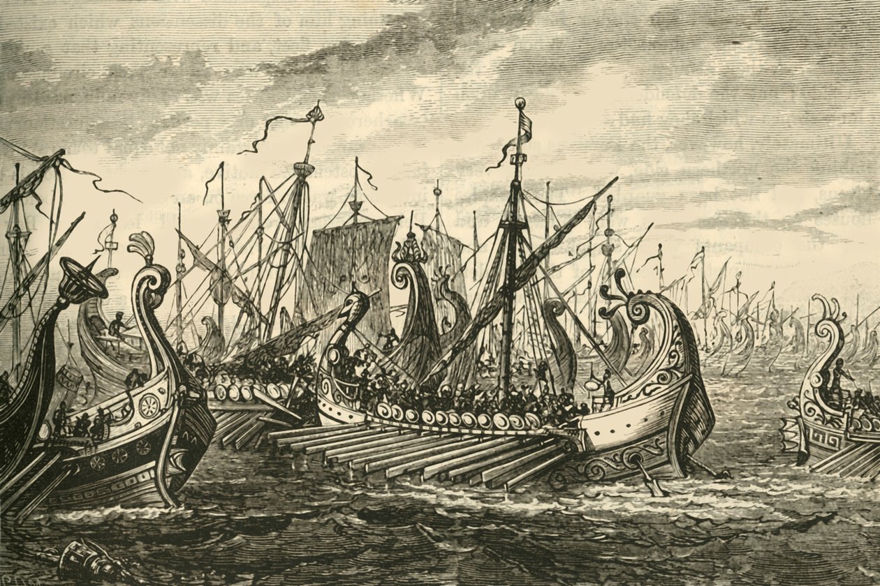 Græske Triremer i slaget ved Salamis, 1890. af Unbekannt
