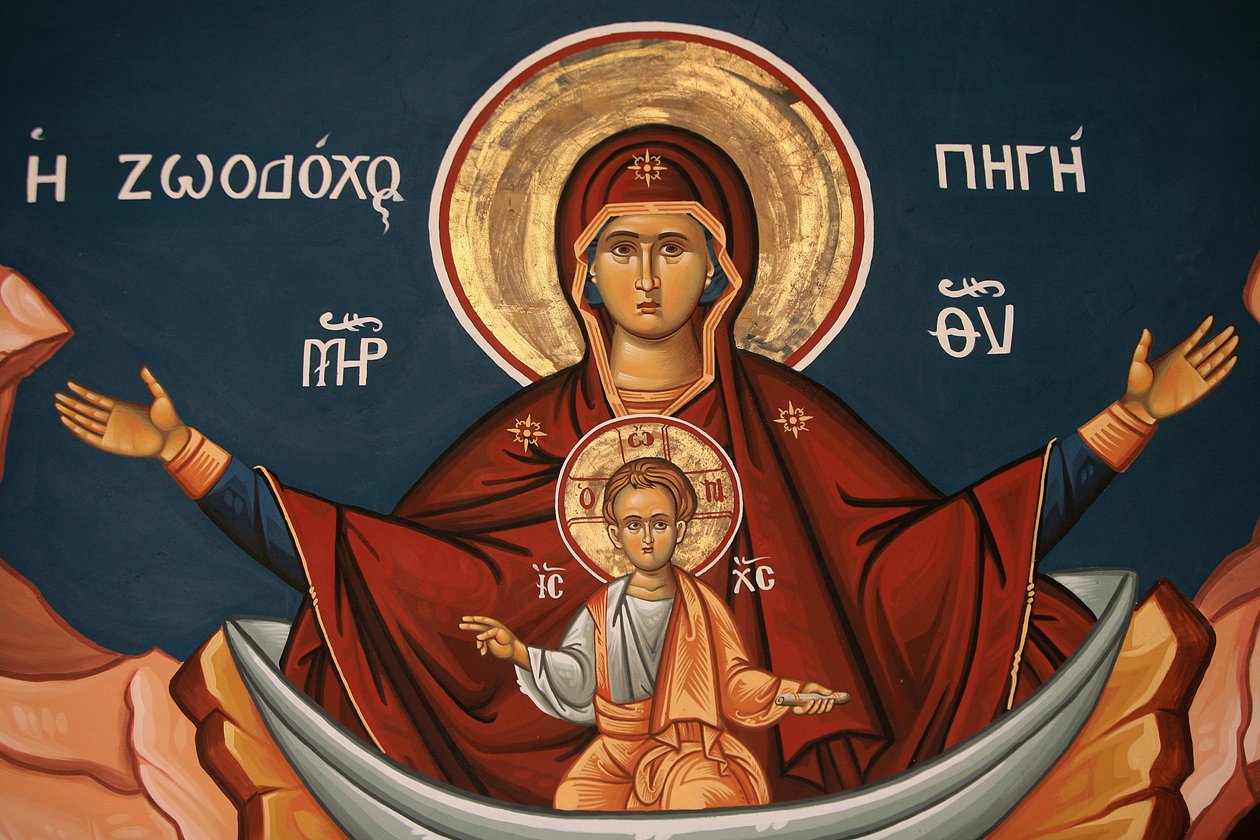 Græsk-ortodoks ikon, der skildrer Maria som en livsbrønd Thessalonique, Grækenland af Unbekannt