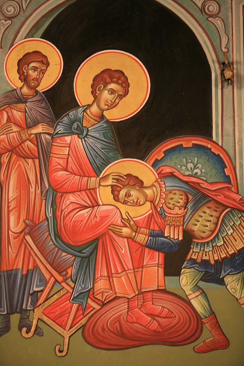 Græsk-ortodoks ikon, der forestiller Saint Nestor og Saint Dimitrios Thessalonique, Grækenland af Unbekannt