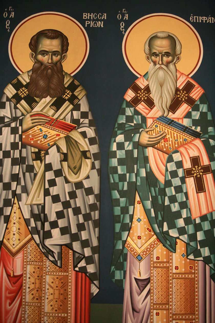 Græsk-ortodoks ikon, der forestiller Saint Vissarion og Saint Epiphanos Thessalonique, Grækenland af Unbekannt