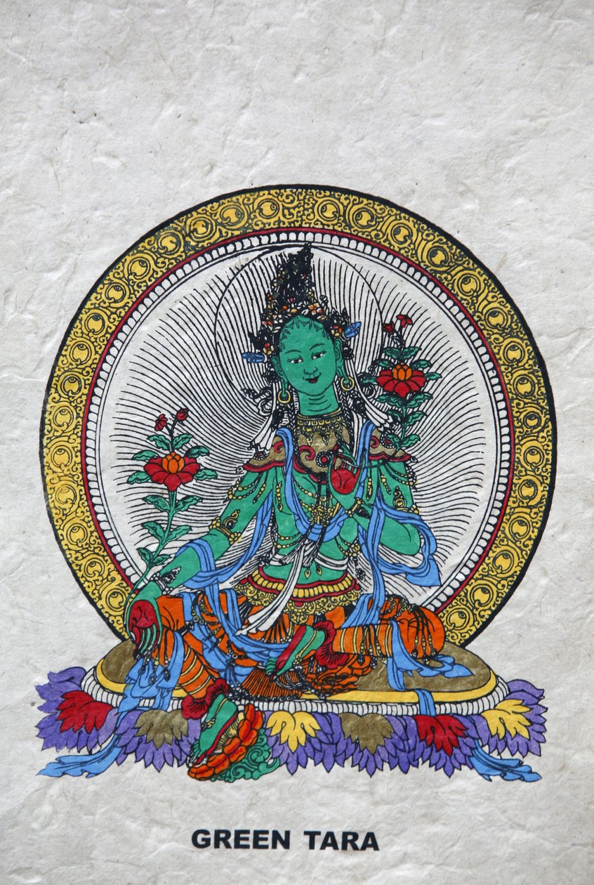 Grøn Tara, buddhistisk symbol på velstand. Kopan Kloster, Bhaktapur, Nepal af Unbekannt