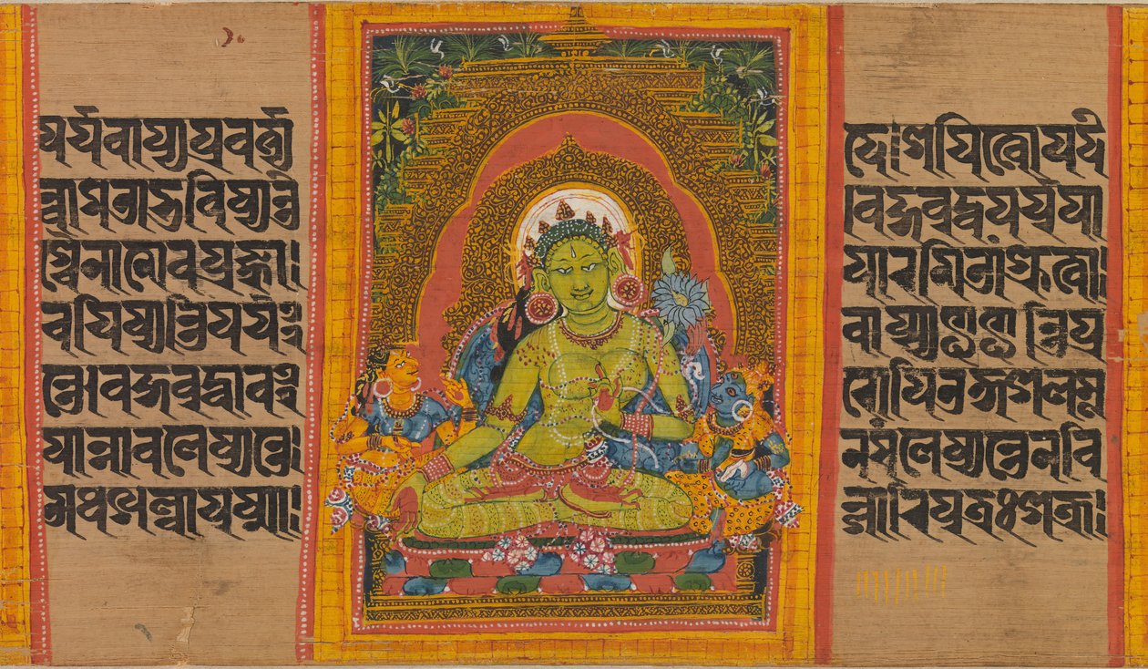 Grøn Tara, Folio fra... Perfection of Wisdom Manuscript, begyndelsen af det 12. århundrede. af Unbekannt