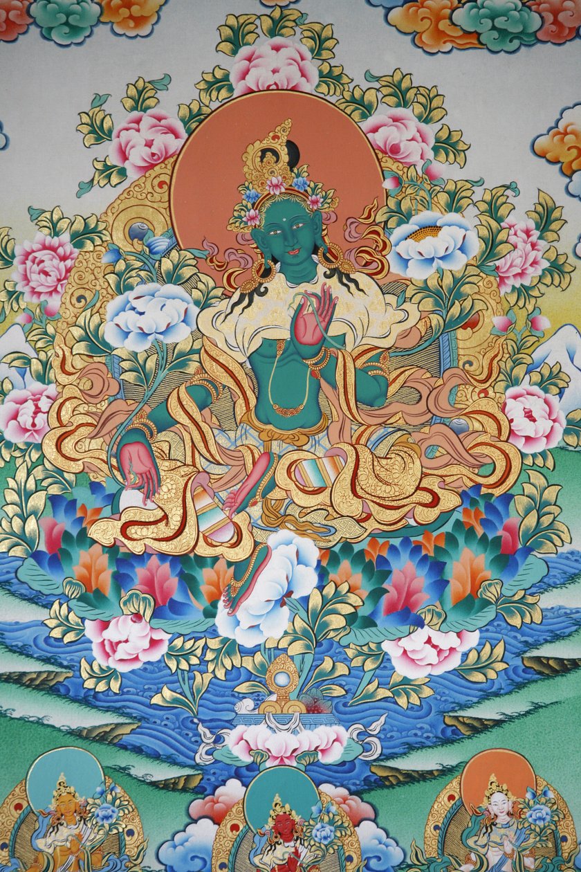Grøn Tara, symbol på velstand. Kopan kloster, Kathmandu, Nepal af Unbekannt