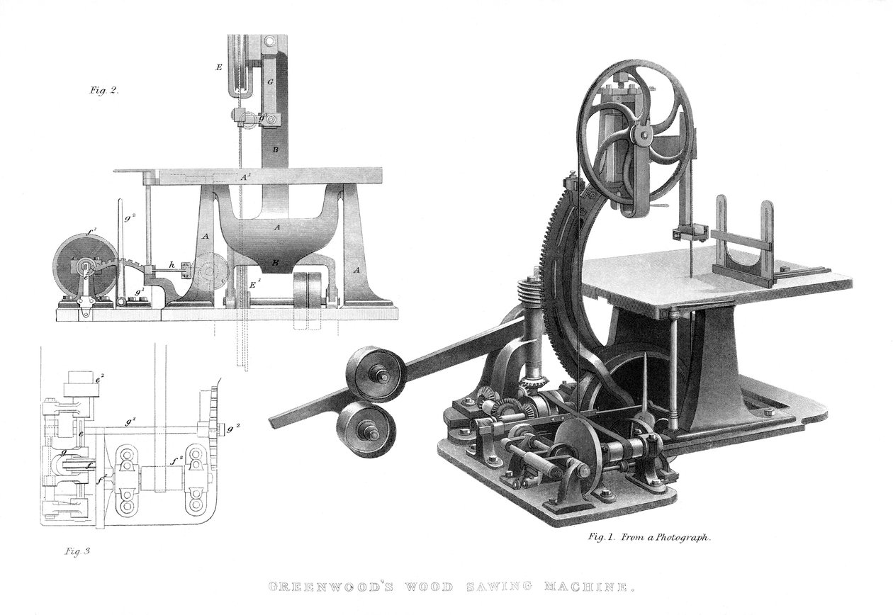 Greenwoods træsavemaskine, 1886 af Unbekannt