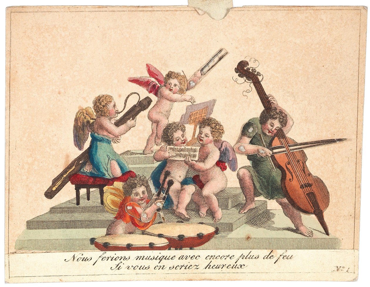 Lykønskningskort Et engleorkester, efter 1815. af Unbekannt
