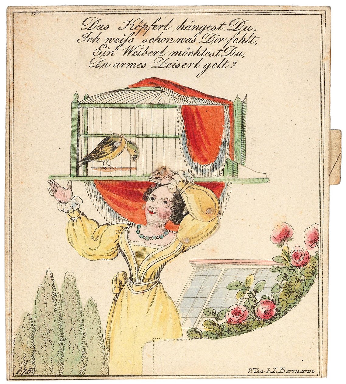 Lykønskningskort. Dit lille hoved hænger, jeg ved hvad der er galt med dig... efter 1815. af Unbekannt