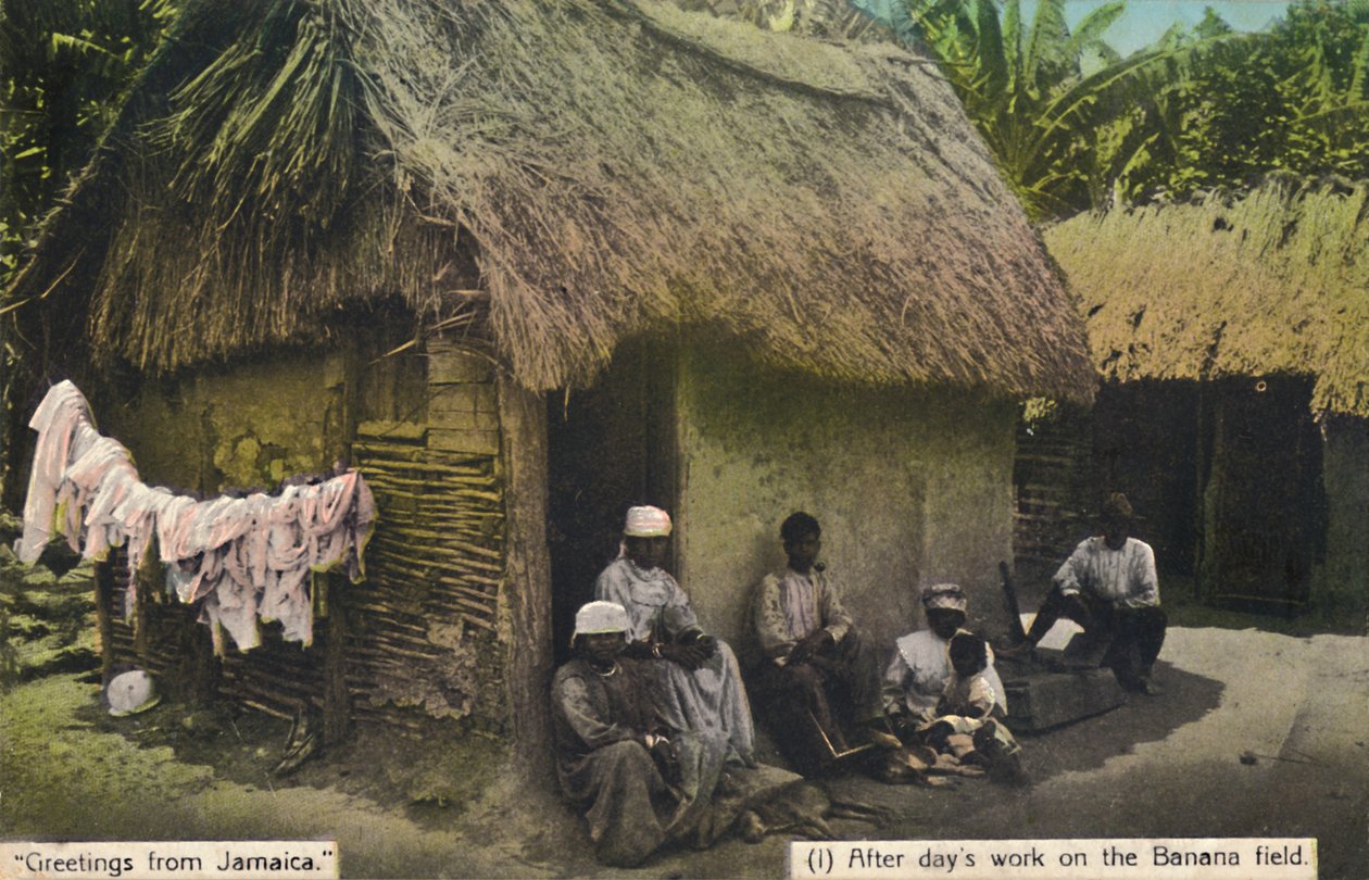 Hilsen fra Jamaica. 1 Efter dages arbejde på bananmarken, begyndelsen af det 20. århundrede. af Unbekannt