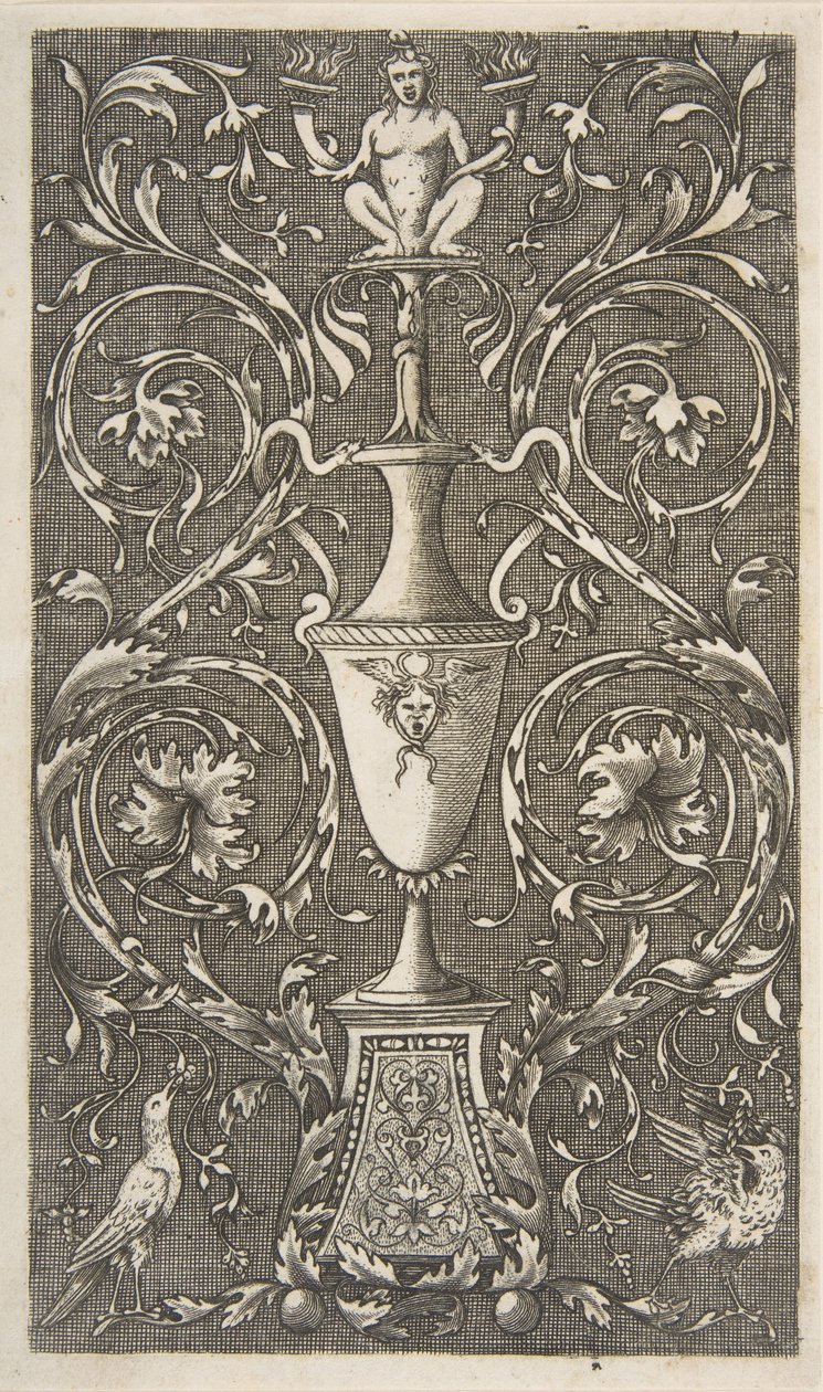 Grotesk med vase, fugle og akantusruller, ca. 1515-1600. af Unbekannt