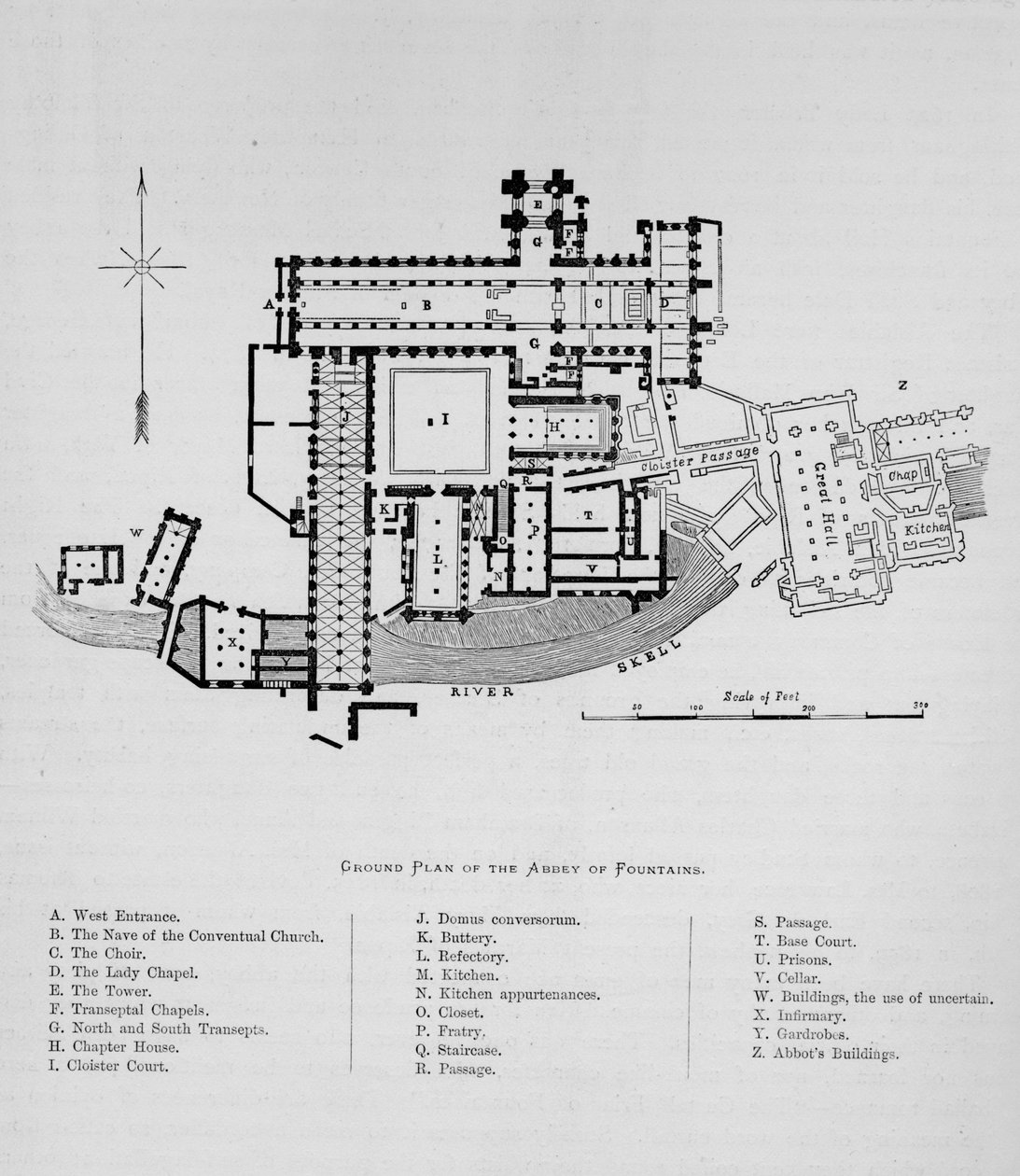 Grundplan for Abbey of Fountains, Fountains Abbey, 1897 af Unbekannt