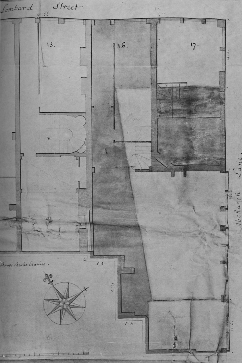 Grundplan for Lloyds Coffee House nr. 16 Lombard Street i 1773, 1928 af Unbekannt