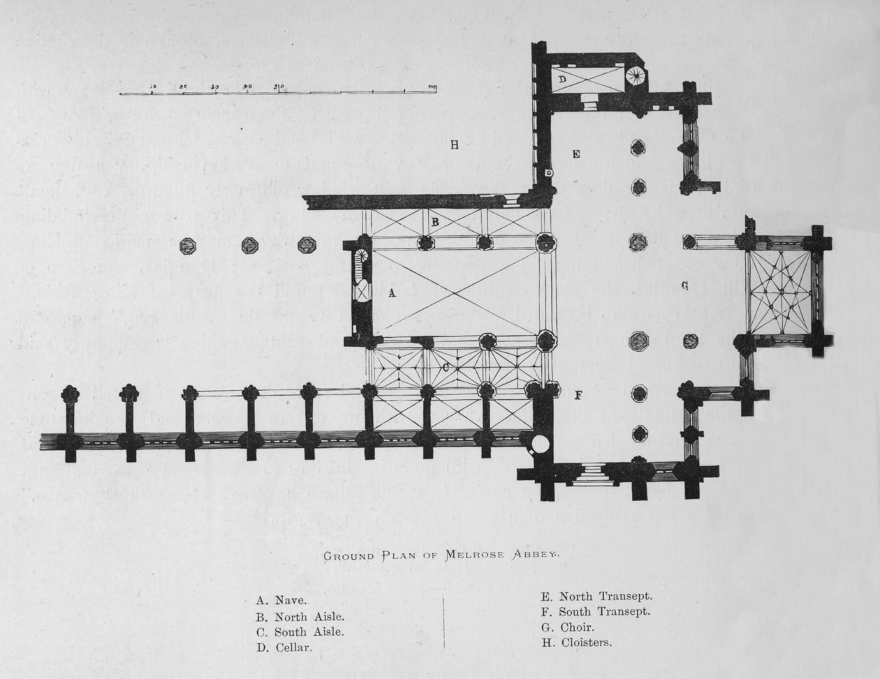 Grundplan for Melrose Abbey, 1897 af Unbekannt