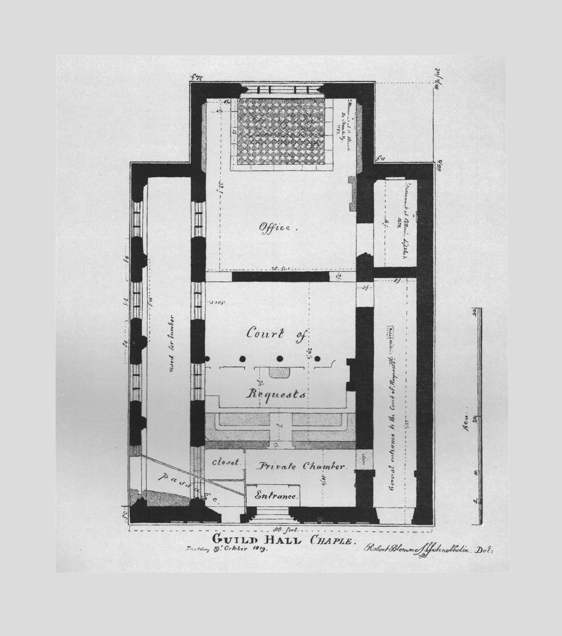 Grundplan for Guildhall Chapel 1815, 1866 af Unbekannt
