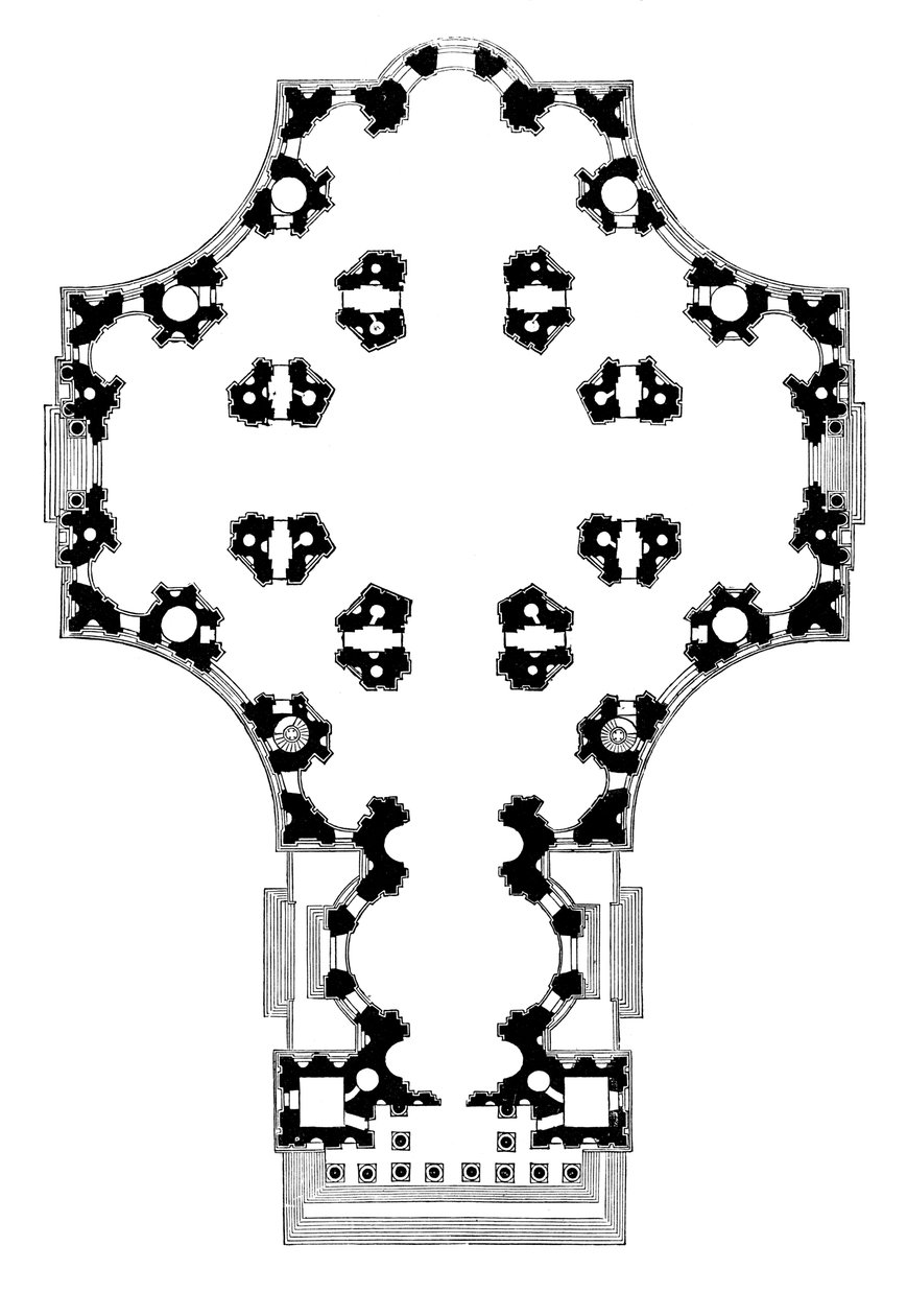 Grundplan for St Pauls Cathedral, London, andet design, 17. århundrede 1882 af Unbekannt