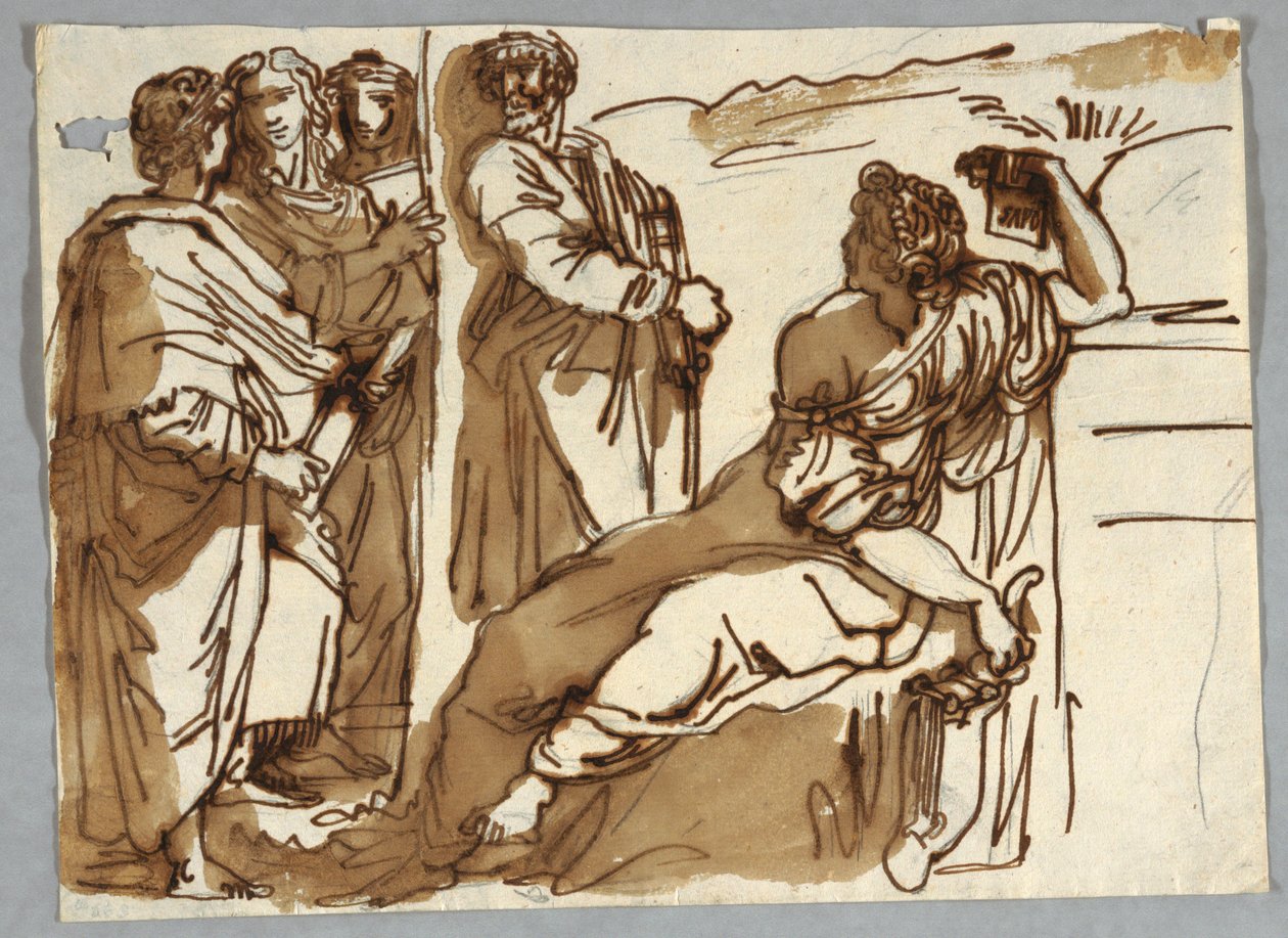 Gruppe med Petrarca og Sappho i Parnassus efter Raphael Sanzio af Unbekannt