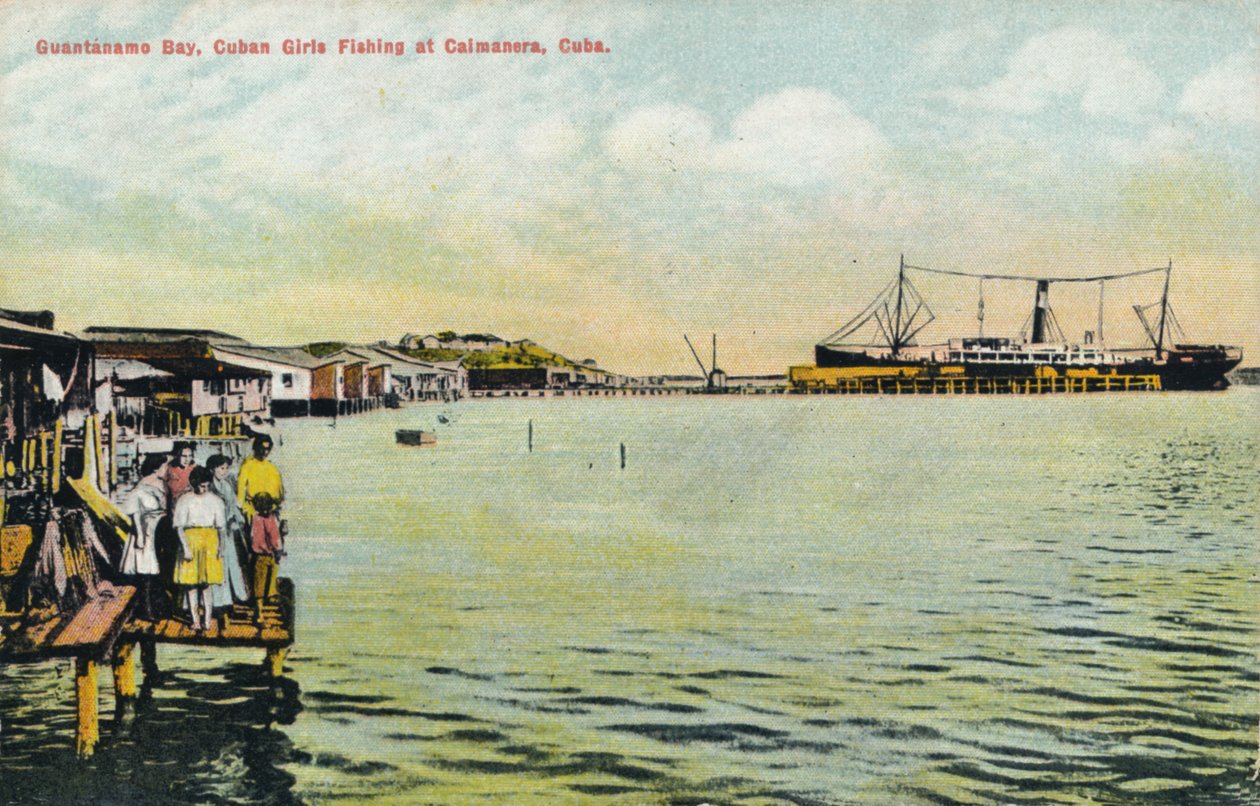 Guantanamo Bay, cubanske piger, der fisker ved Caimanera, Cuba, c1910 af Unbekannt